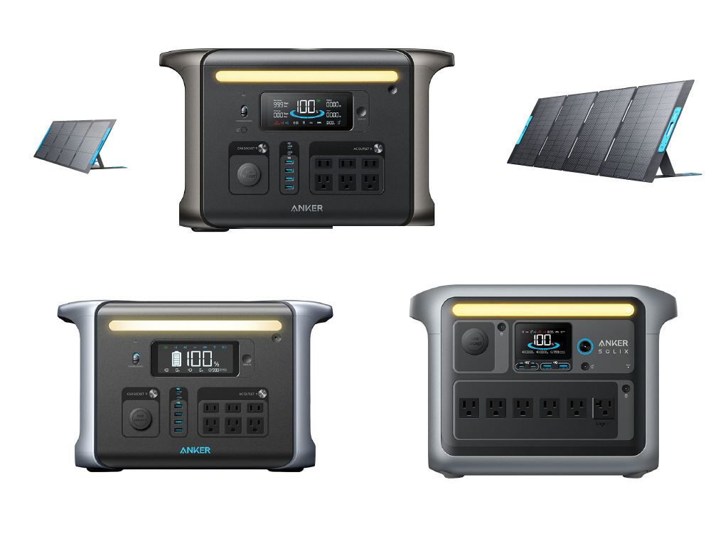 An assortment of Anker's mid-level power stations and solar generators