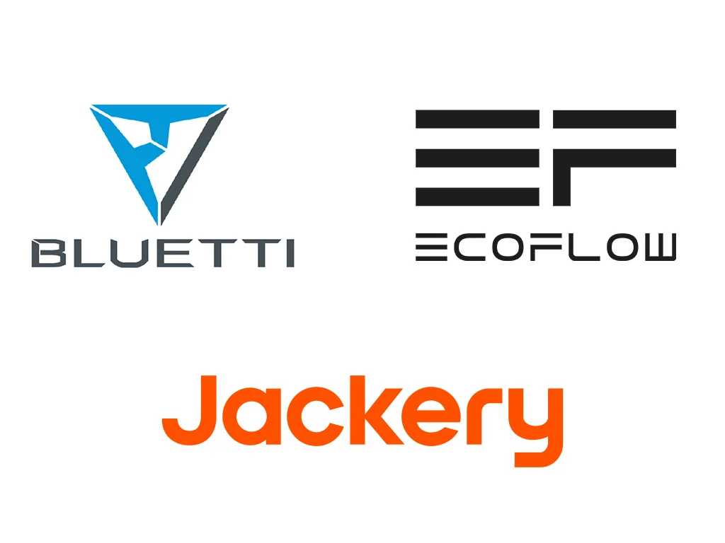 The logos for Bluetti, Jackery, and EcoFlow brands
