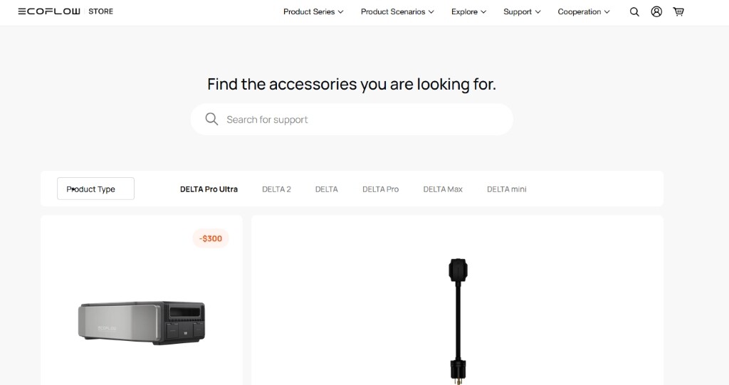 A screenshot of the EcoFlow accessories web page