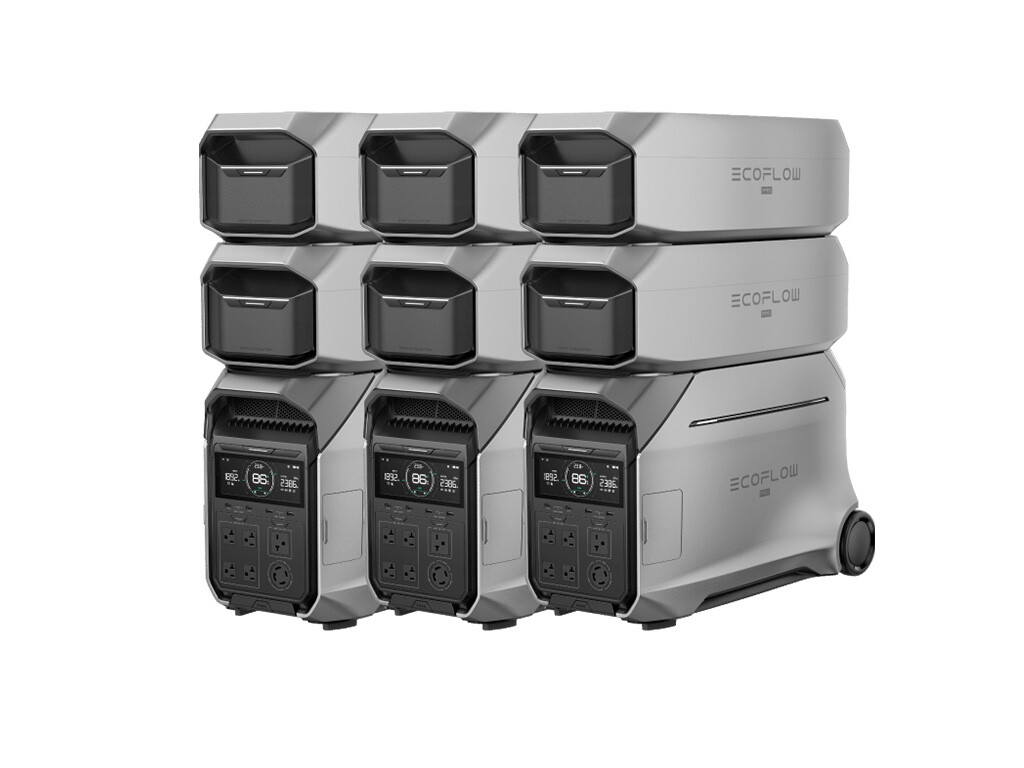 The full system of Delta Pro 3 with 6 extra batteries