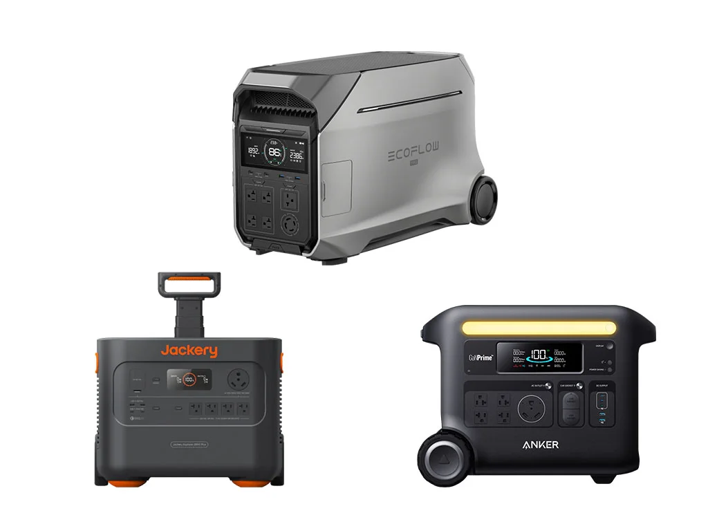 The EcoFlow Delta Pro 3, Jackery 2000 Plus, and Anker F2600