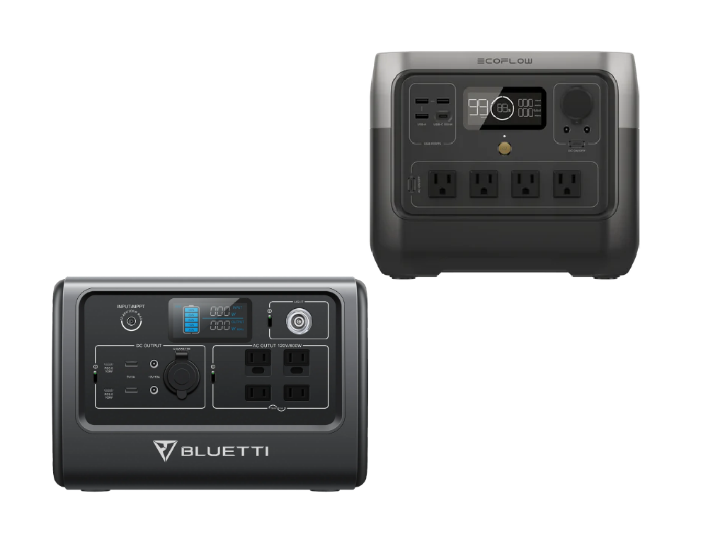 The front outlets from the AC inverter of the EcoFlow River 2 Pro and Bluetti EB70S