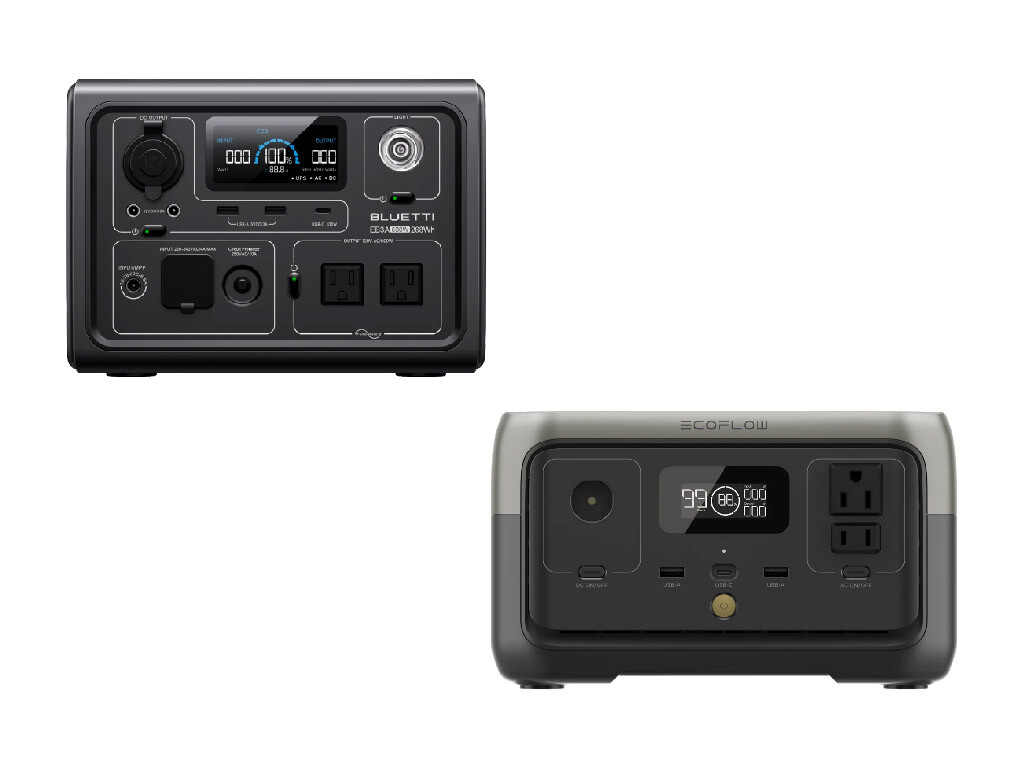 The front outlets of the EcoFlow River 2 vs. Bluetti EB3A