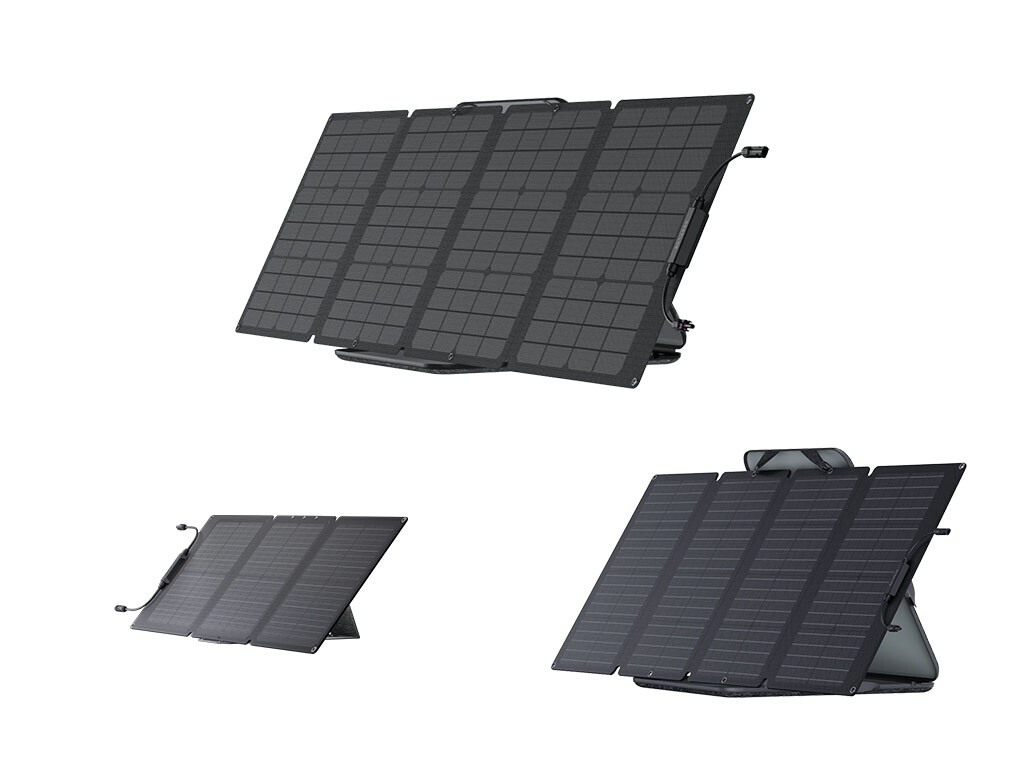 A variety of EcoFlow Solar Panels, including 60W, 110W, and 160W