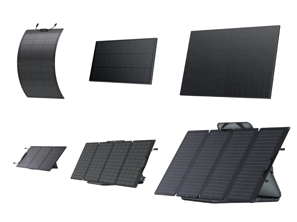 An assortment of EcoFlow solar panels
