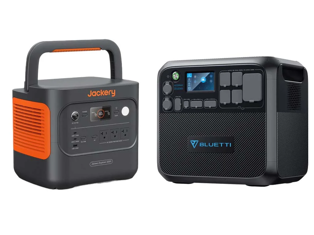 The Jackery 2000 v2 power station next to the Bluetti AC200MAX