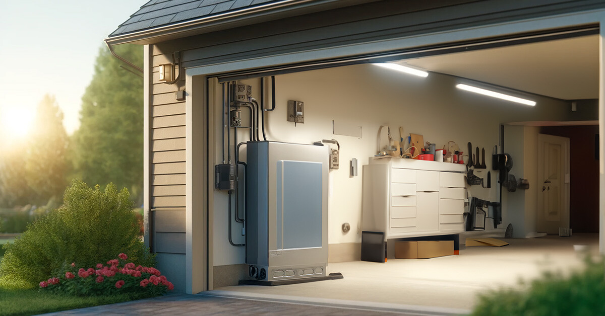 A large home power inverter and backup system in a garage