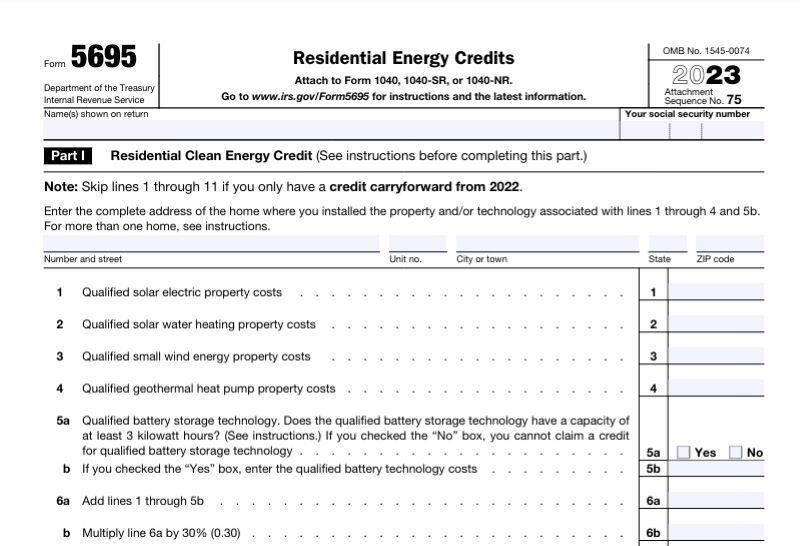 The IRS Form 5695 for Residential Energy Credits, which can be used for solar generators and other solar power