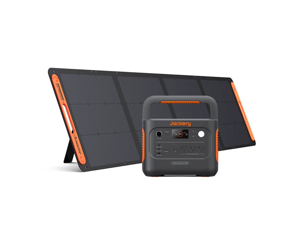 The Jackery Explorer 1000 v2 solar generator with a 200W solar panel