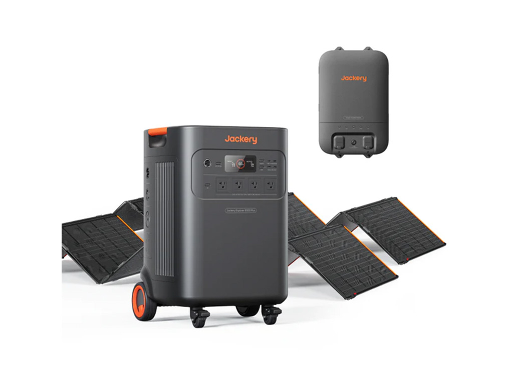 The Jackery Explorer 5000 Plus bundle with solar panels and automatic transfer switch