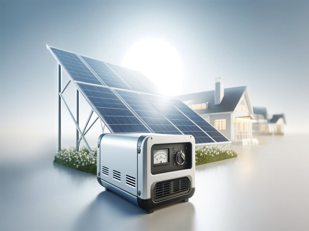 A solar generator outside of a home